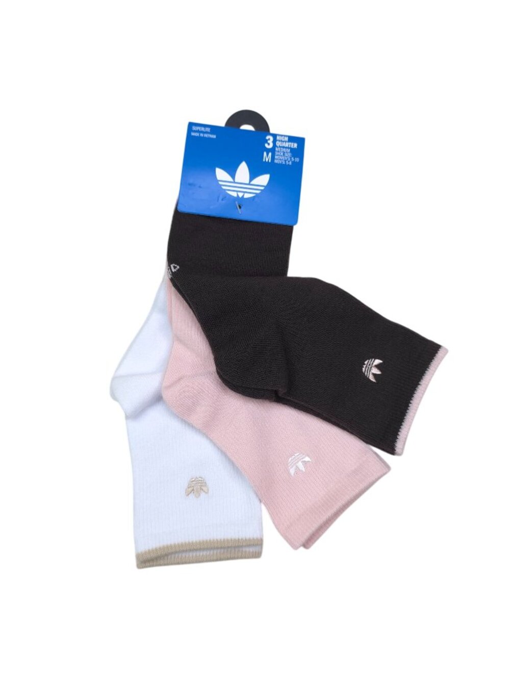 Adidas Originals Womens & Mens High Quarter Socks 3-Pack Medium White Pink Brown